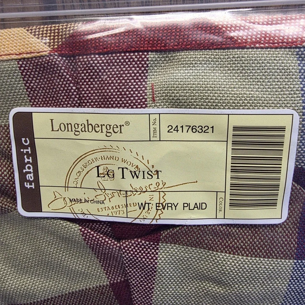 Longaberger Lg Twist Basket Liner WT Evry Plaid Fabric Large Multicolor Country‎